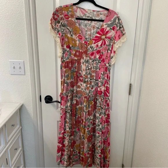JODIFL Pink and Brown Floral Maxi Dress - Picture 1 of 9